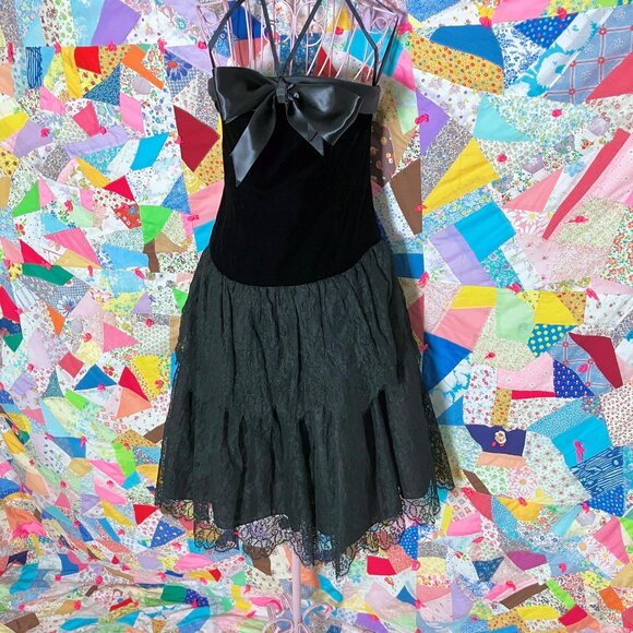 80s vintage dresscocktail tiered ruffle big flower strapless prom
